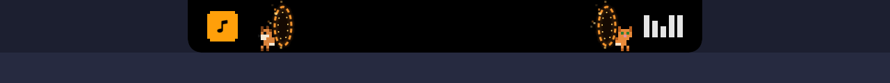 Album art and a pixel sound wave in the notch, with two pets peeking out of the portals